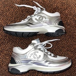 Authentic BNWT Chanel 23c Silver Trainer Sneaker